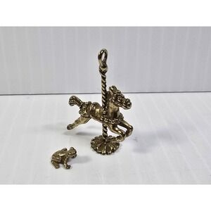 Riccio Gold Tone dollhouse miniatures, Carousel Horse & Micro Frog, Just Because